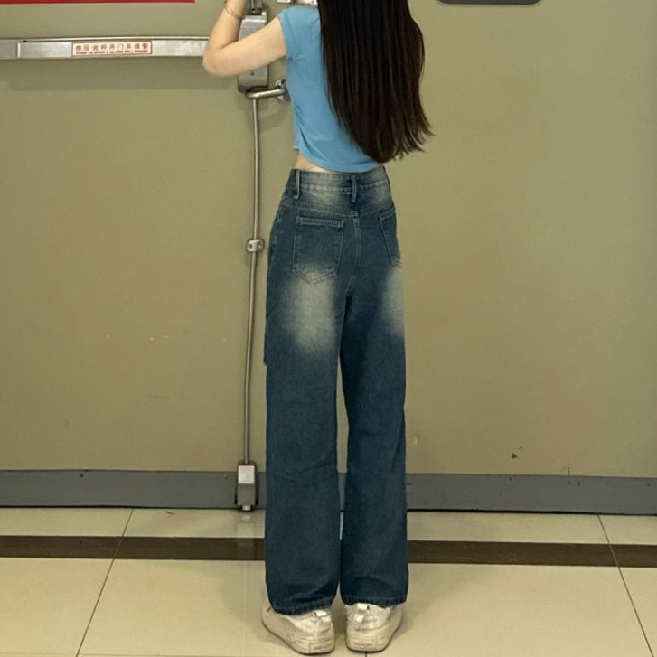 Jiashucheng Quần Jean Rách Dáng Rộng Lưng Cao Thời Trang Mùa Hè Hàn Quốc Cho Nữ