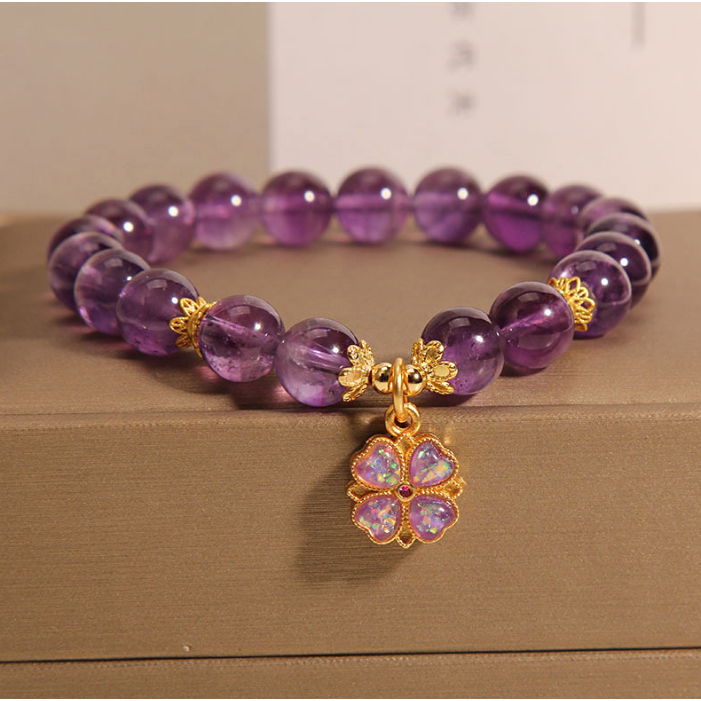 Vòng Đeo Tay Đá  thạch anh tím Tự Nhiên May Mắn Cho Nữ đá phong thuỷ vòng tay Hộp Chính Hãng Thạch anh