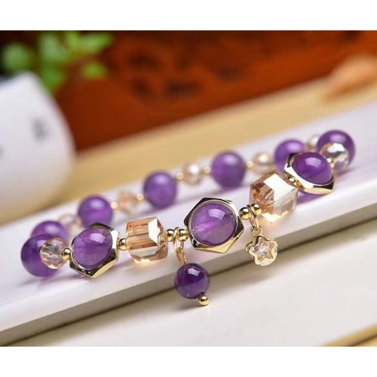 Vòng Đeo Tay Đá  thạch anh tím Tự Nhiên May Mắn Cho Nữ đá phong thuỷ vòng tay Hộp Chính Hãng Thạch anh
