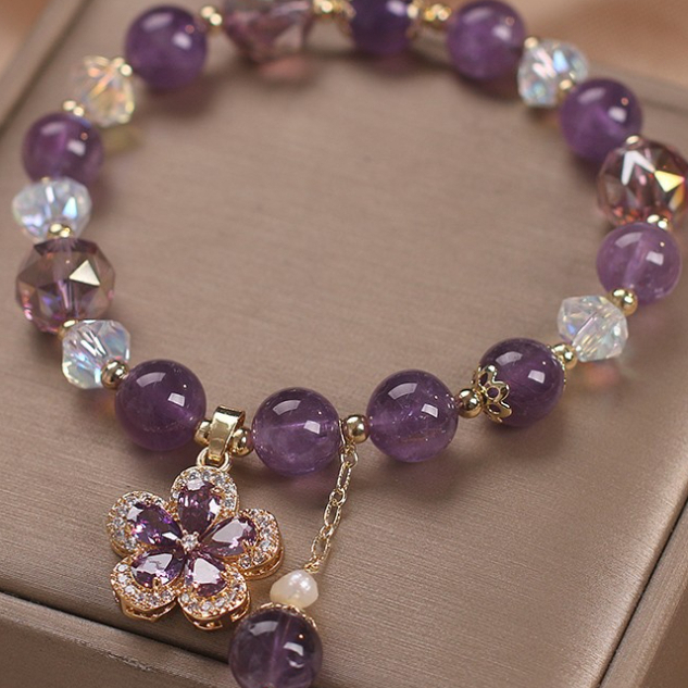 Vòng Đeo Tay Đá  thạch anh tím Tự Nhiên May Mắn Cho Nữ đá phong thuỷ vòng tay Hộp Chính Hãng Thạch anh