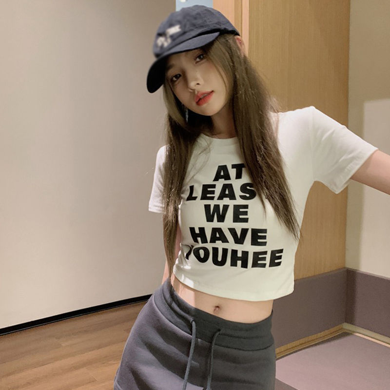 Áo Thun Nữ Ngắn Tay Cổ Tròn In Hình Chó Và Chữ Phong Cách Hàn Quốc