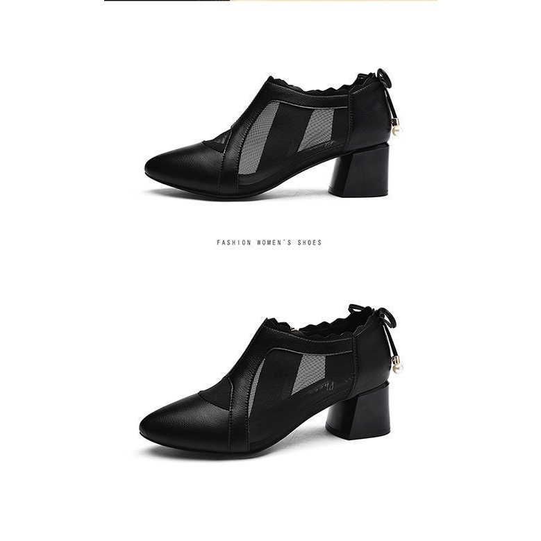 Giày da mềm đế thấp phối lưới thoáng khí thời trang xuân hè dành cho phụ nữ trung niên 2021