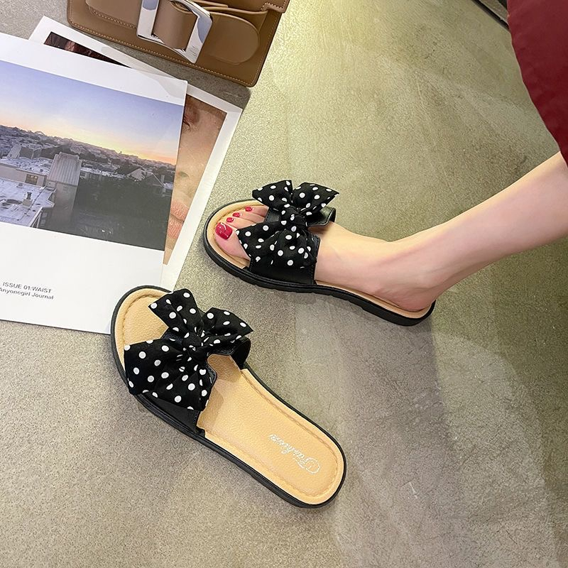 Dép Quai Ngang Đính Nơ Chống Trượt Thoải Mái Thời Trang Hàn Quốc Cho Nữ