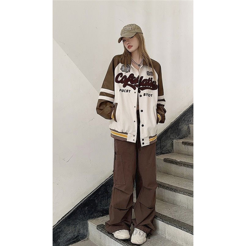 Áo Khoác Bóng Chày Bằng Da Thêu Hình Phong Cách Đường Phố Retro Mỹ cross888