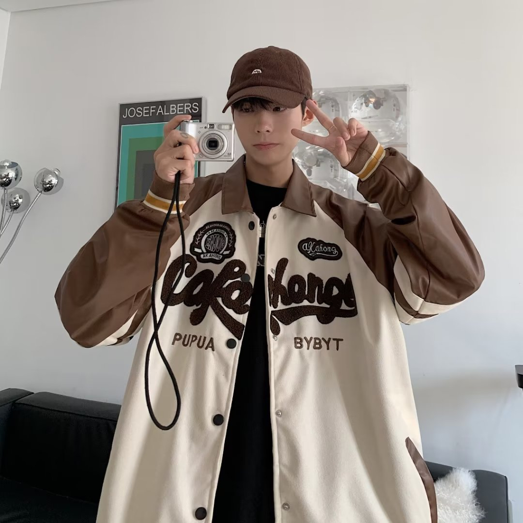 Áo Khoác Bóng Chày Bằng Da Thêu Hình Phong Cách Đường Phố Retro Mỹ cross888