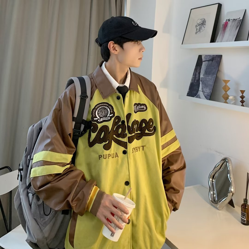 Áo Khoác Bóng Chày Bằng Da Thêu Hình Phong Cách Đường Phố Retro Mỹ cross888