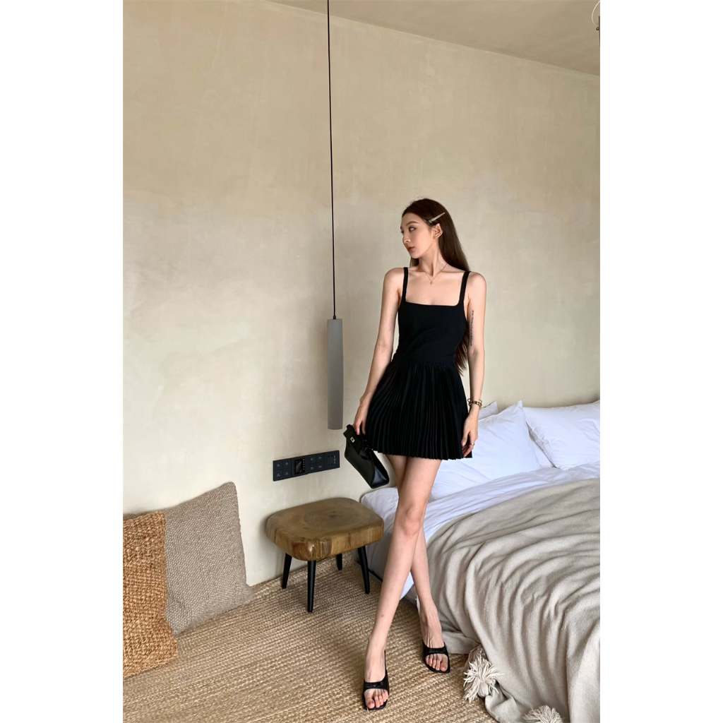 Honypove Đầm Hai Dây Màu Đen Thời Trang Mùa Hè 2023 Cho Nữ