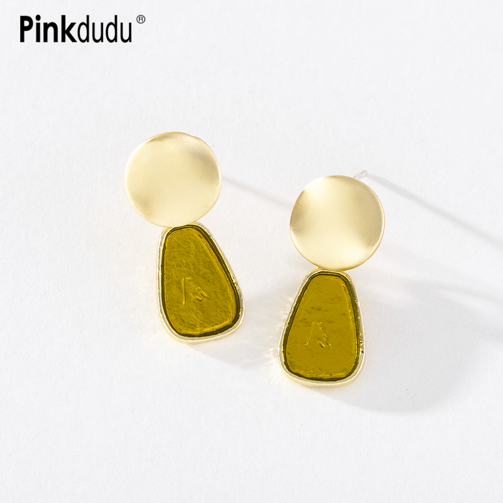 Khuyên tai PINKDUDU PD710 dáng dài đính kim sa nhựa resin mạ vàng phong cách cổ điển thời trang