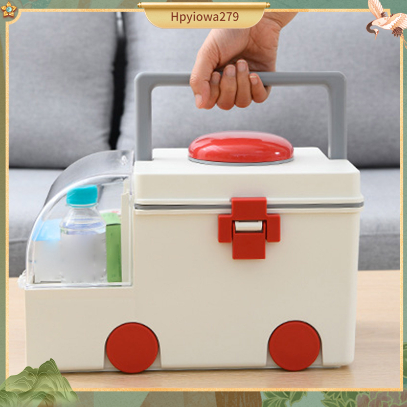 Có thể bán buôn Hộp thuốc Hình dạng xe cứu thương dễ lưu trữ dung tích lớn hai lớp có tay cầm di động