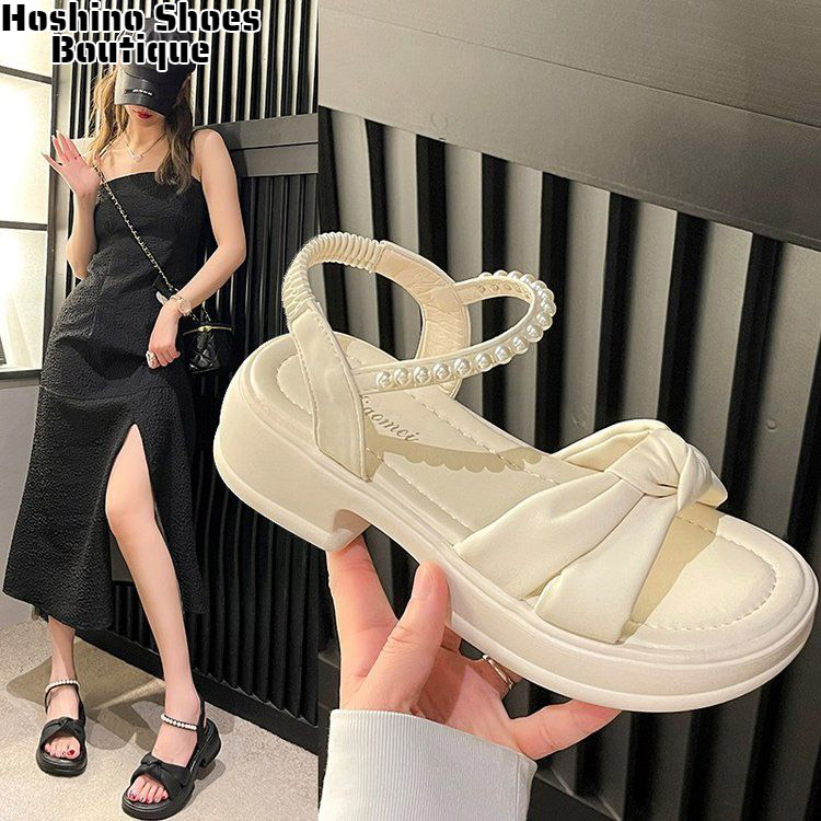Xăng đan Cao Gót Đế Dày Mềm Mại Chống Trượt Đính Ngọc Trai Đơn Giản Thời Trang Hàn Quốc Dành Cho Bạn Nữ Đi Biển