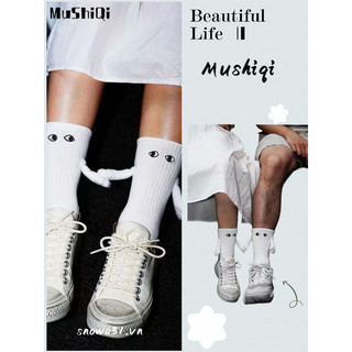 Mushiqi Vớ Ba Chiều Cổ Vừa Hình Búp Bê Ba Chiều Màu Trắng Đen Cá Tính Dành Cho Nam Nữ