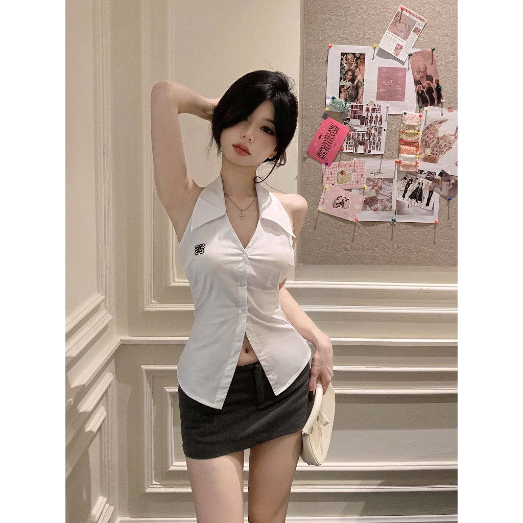【COLORBLLIND】Áo Sơ Mi Không Tay Ôm Dáng Vừa Vặn + Quần Culottes Mini Thời Trang Cho Nữ