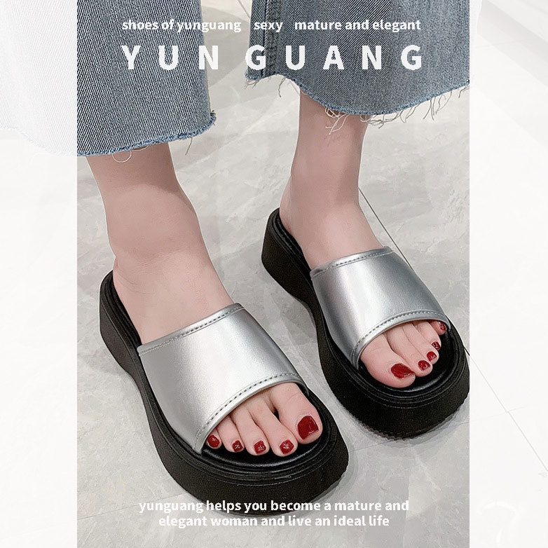 Yunguang Dép Sandal Đế Xuồng Dày Dặn Màu Trắng Thời Trang Cho Nữ