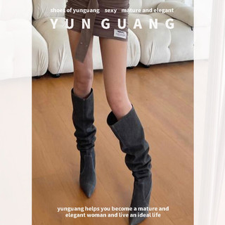 Yunguang Giày Bốt Cao Bồi Mũi Nhọn Phong Cách retro Mỹ Cho Nữ