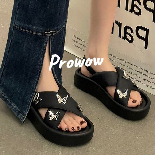 Prowow❤Xăng đan Hở Ngón Quai Chéo Bằng Da Mềm Hợp Thời Trang Cho Nữ