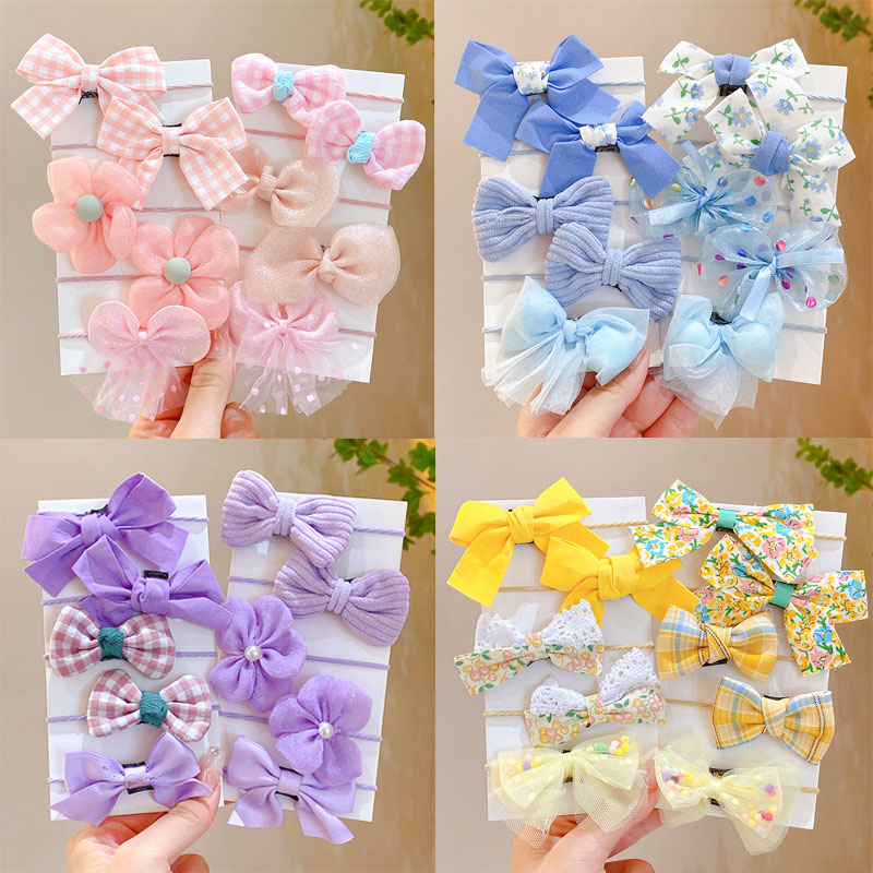 Set 10 Dây Cột Tóc Co Giãn Gắn Nơ Hoa Dễ Thương Cho Bé Gái