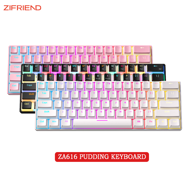 ZIFRIEND ZA616 Bàn Phím Cơ Pudding 61 Phím Có Đèn Nền Bàn phím văn phòng chơi game