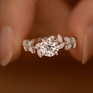 Moissanite (6,5mm) Nhẫn nữ 925 bạc có thể được phát hiện bằng bút kim cương, vòng đeo tay hình lá