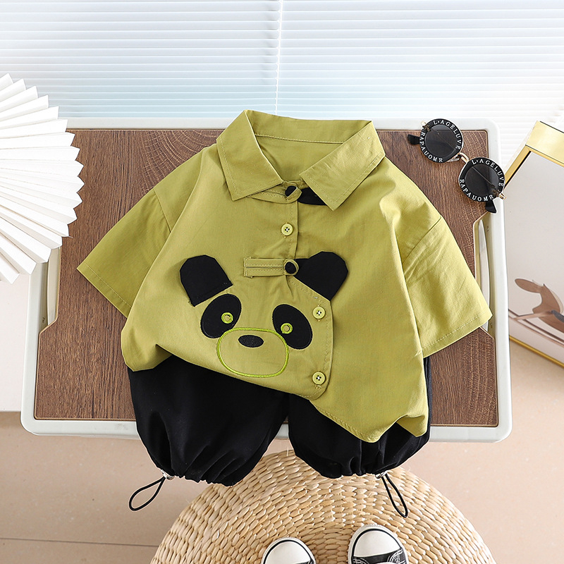 Sun baby Set Áo Sơ Mi Tay Ngắn Họa Tiết Gấu Trúc Dễ Thương Thời Trang Mùa Hè Cho Bé