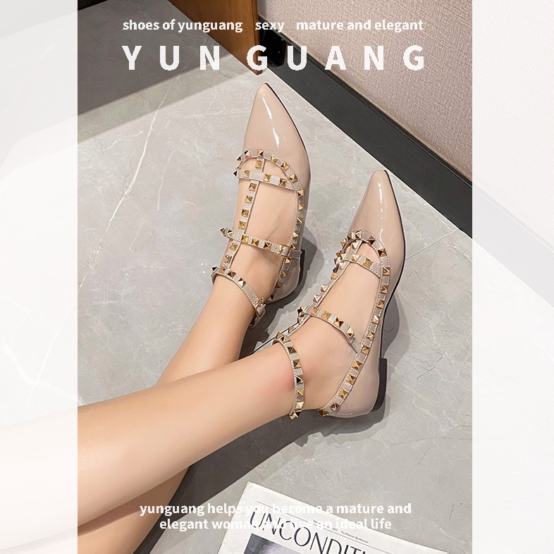Giày búp bê YUNGUANG chất liệu da bóng mũi nhọn đế bằng thời trang cho nữ