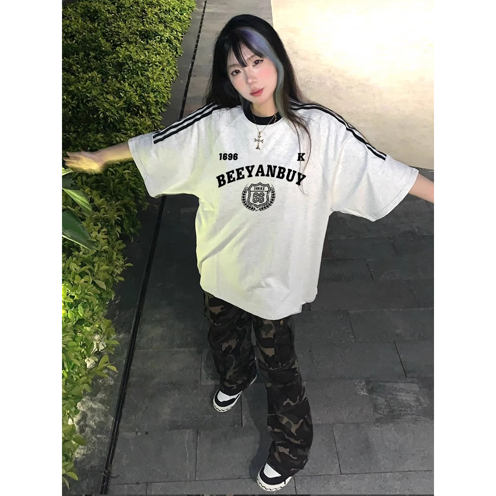 Áo Thun Tay Ngắn Dáng Rộng Màu Sắc Tương Phản Thời Trang Mùa Hè Dành Cho Nữ