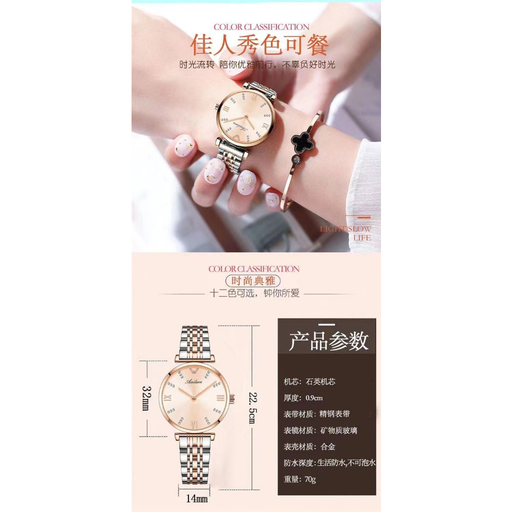 Đồng hồ đính kim cương nhân tạo chống nước thiết kế thời trang cho nữ