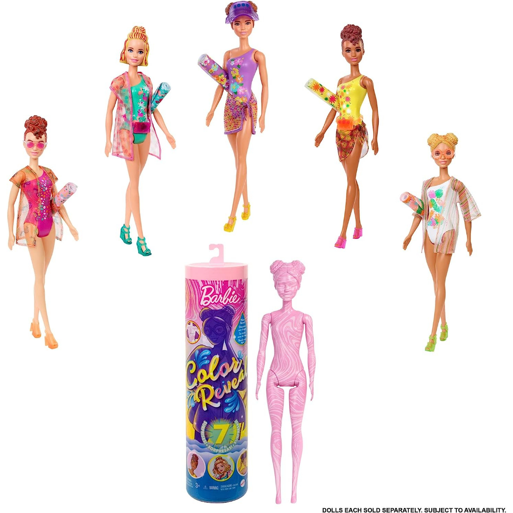 Barbie Color Reveal Doll & Accessories, Sand & Sun Series, 7 Surprises, 1 Barbie Doll (Styles May Vay) GWC57 Búp Bê Barbie & Phụ Kiện Màu Sắc Cát & Mặt Trời 7 Bất Ngờ 1 Búp Bê Barbie (Phong Cách May Vay) GWC57