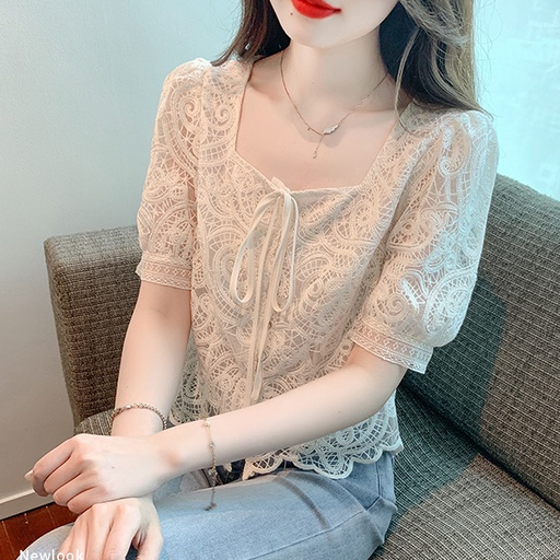 Áo Sơ Mi Chiffon Tay Ngắn Phối Ren Thời Trang Mùa Hè 2023 Phong Cách Mới Cho Nữ