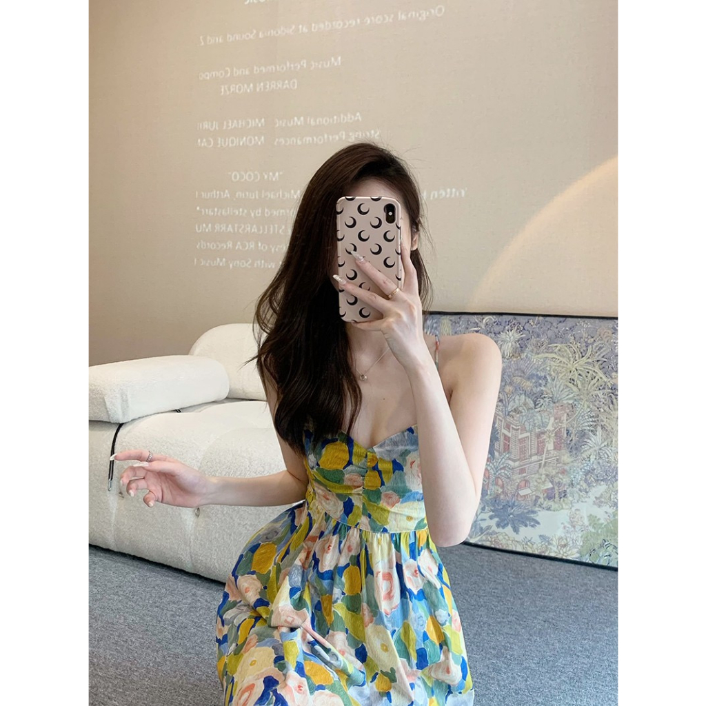 Đầm Hai Dây Dáng Ôm In Hoa Phong Cách Pháp Thời Trang Cho Nữ