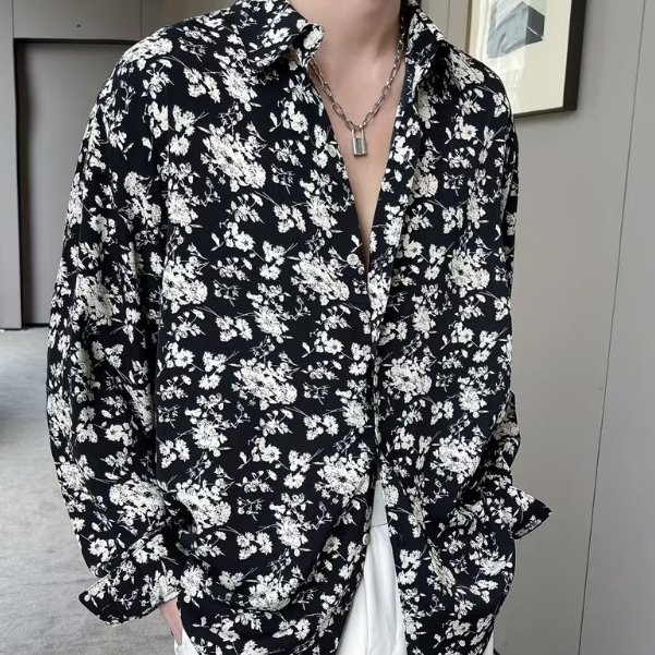 Áo Sơ Mi Nam Dài Tay Dáng Rộng In Họa Tiết Hoa Phong Cách Hàn Quốc Thời Trang Xuân Hè