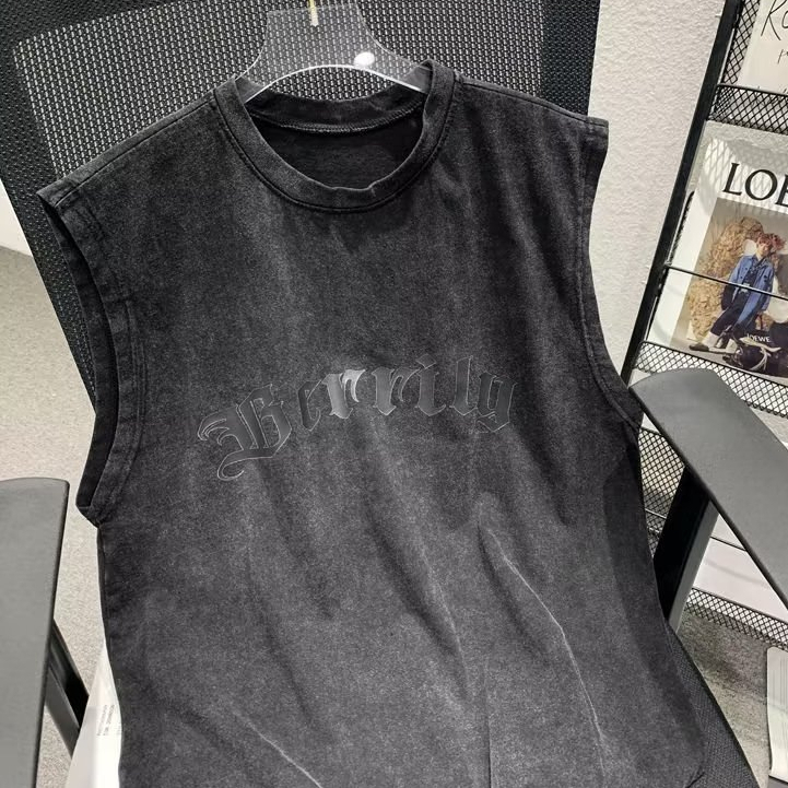 Áo Thun Ba Lỗ Dáng Rộng Màu Tối In Chữ Thập Lớn Kiểu vintage Mỹ Thời Trang Cho Nam