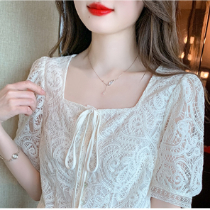 Áo Sơ Mi Chiffon Tay Ngắn Phối Ren Thời Trang Mùa Hè 2023 Phong Cách Mới Cho Nữ