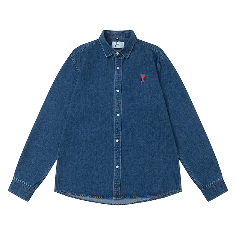 Áo Sơ Mi denim Tay Ngắn Thêu Hình Trái Tim Thời Trang Chất Lượng Cao