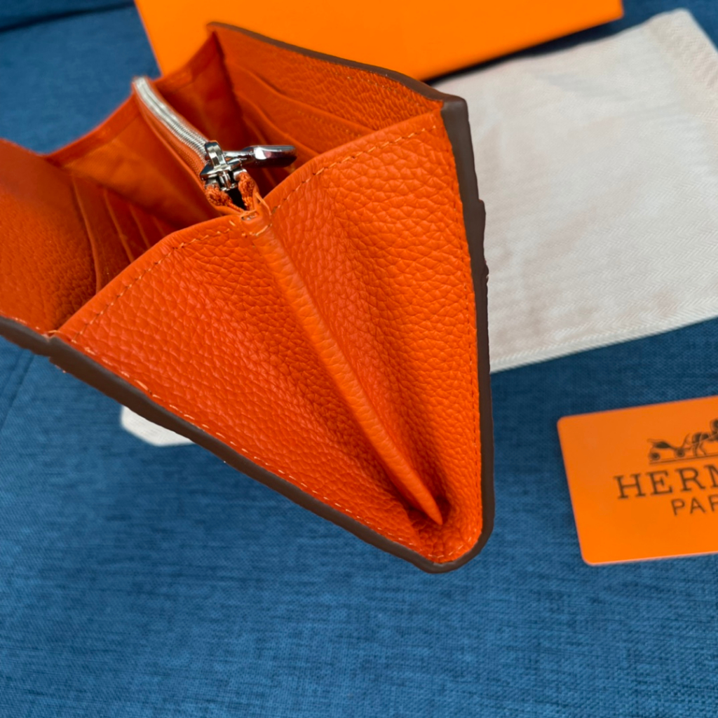 100% da thật Hermès da cam vải hoa văn nữ 22 cm dài ví