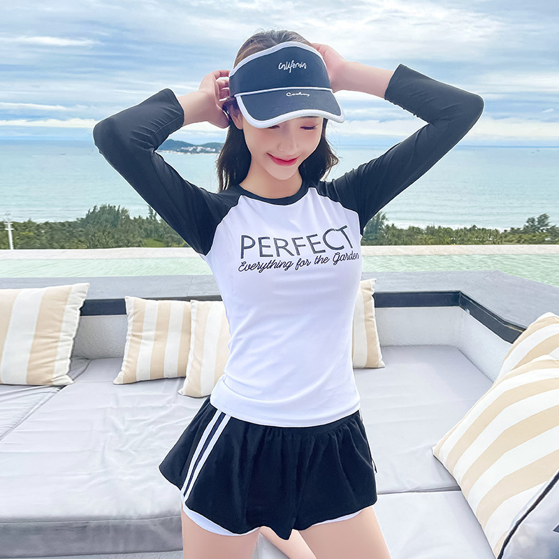 Bộ Đồ Bơi Hai Mảnh Áo Tay Dài + Chân Váy Xẻ Tà Phong Cách Hàn Quốc Thời Trang Cho Nữ fzc267