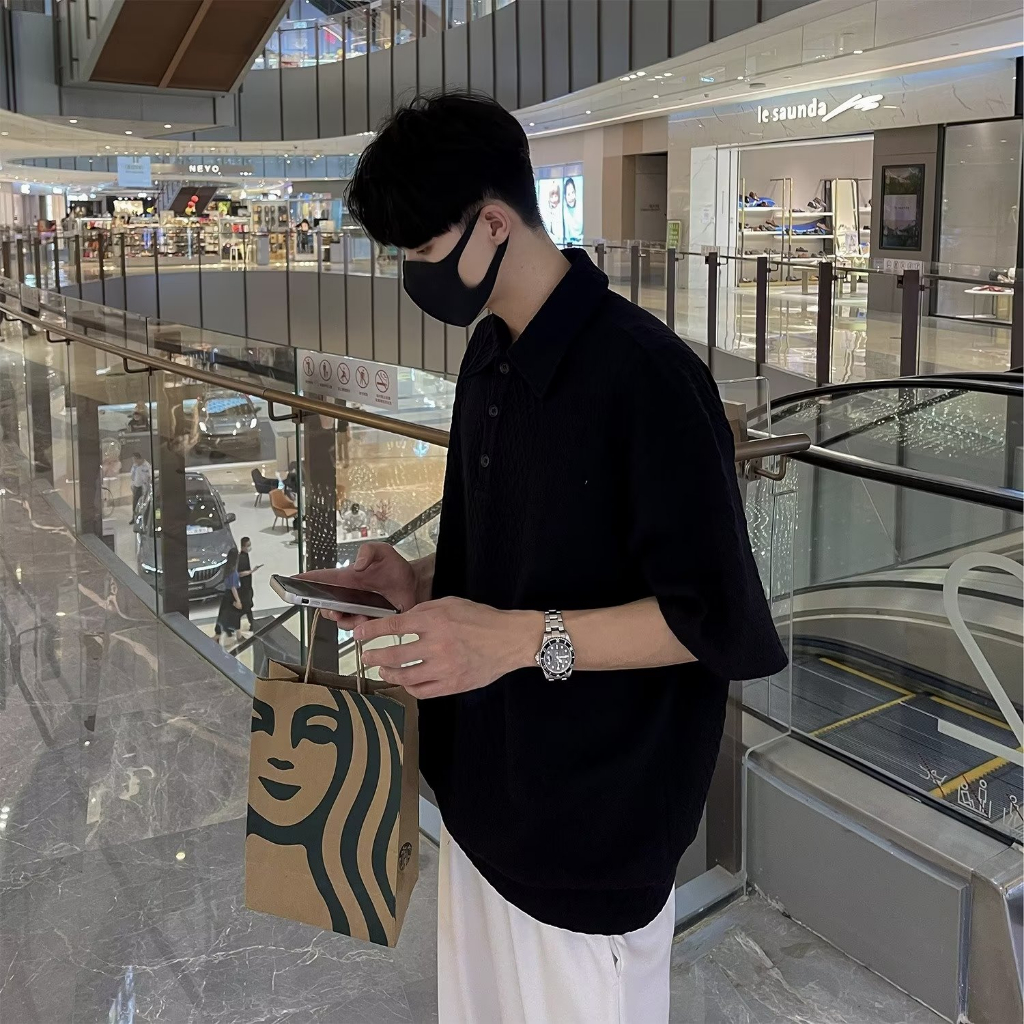 Áo polo Dáng Rộng Phong Cách retro Mỹ Thời Trang Cho Nam