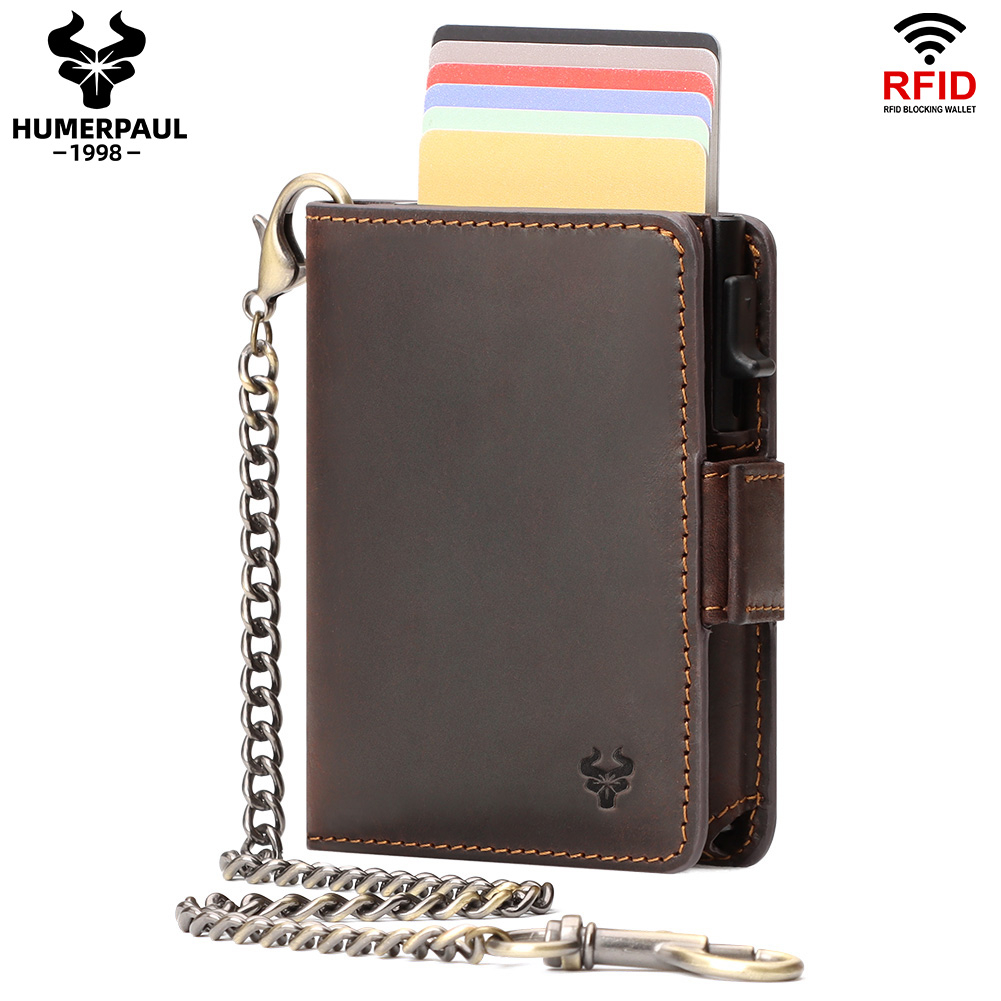 HUMERPAUL Men Wallet For Men Card Holder Wallet Lelaki Genuine Cow Leather BP713