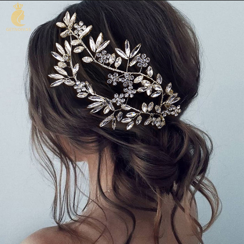 GETNOIVAS Băng Đô Cài Tóc Hình Chiếc Lá Đính Đá Dễ Thương Cho Nữ