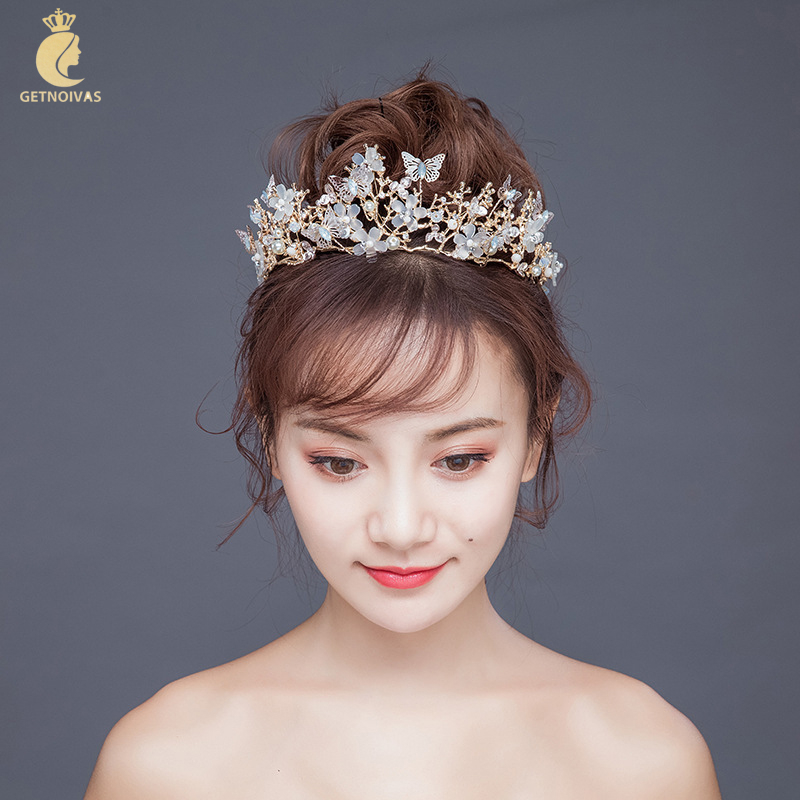 GETNOIVAS Vương Miện Cô Dâu Hình Bướm Đính Pha Lê Lấp Lánh