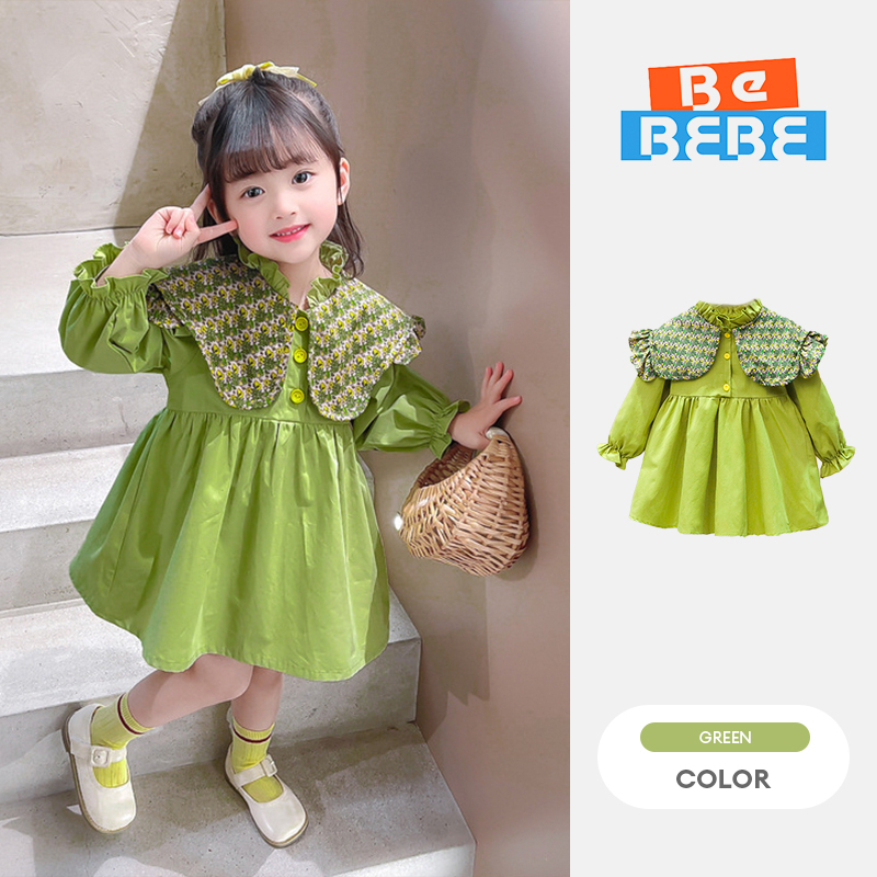 Đầm Công Chúa Tay Dài Màu Xanh Lá Phối Khăn Choàng Dễ Thương Cho Bé Gái