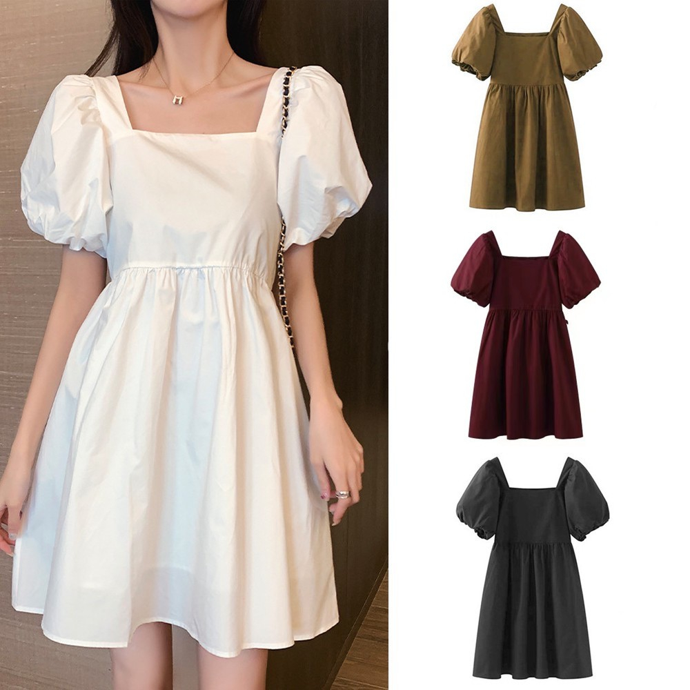 WANG JIAO ZHAN Đầm suông cổ vuông đơn giản phong cách hàn quốc