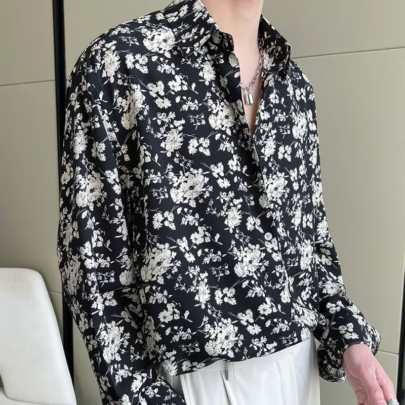 Áo Sơ Mi Nam Dài Tay Dáng Rộng In Họa Tiết Hoa Phong Cách Hàn Quốc Thời Trang Xuân Hè