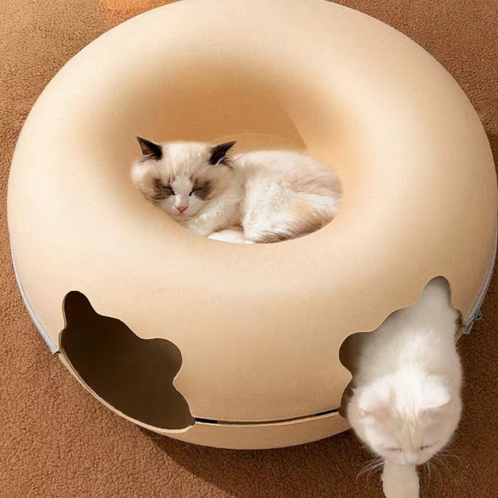 Đồ Chơi Đường hầm hình bánh cho mèo Giường cho mèo với 2 cửa sổ thông gió Có thể tháo rời  giặt được KKPETS