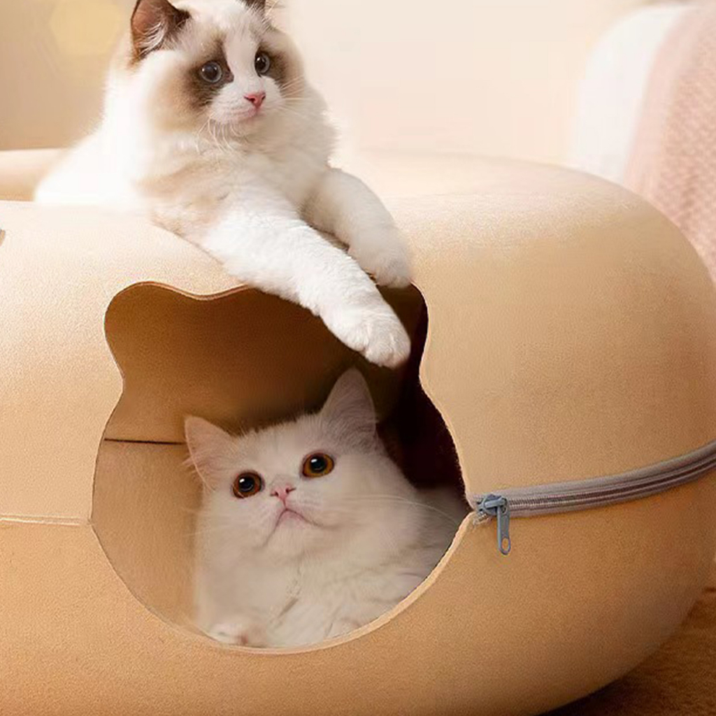 Đồ Chơi Đường hầm hình bánh cho mèo Giường cho mèo với 2 cửa sổ thông gió Có thể tháo rời  giặt được KKPETS