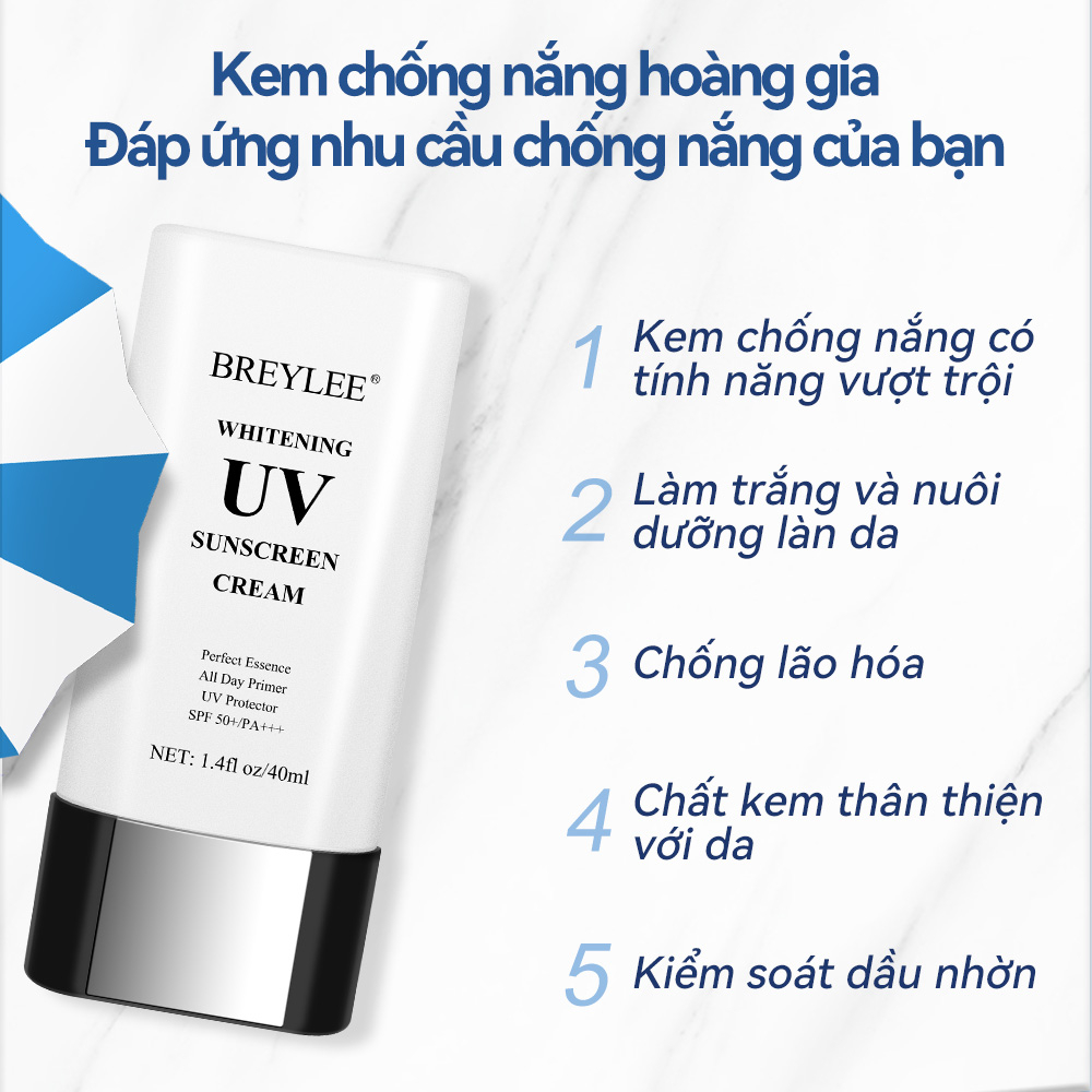 Kem Chống Nắng Breylee SPF50+ PA+++ Làm Trắng Tone Up Chống Lão Hóa Mỏng Nhẹ Không Bết Dính 40ml