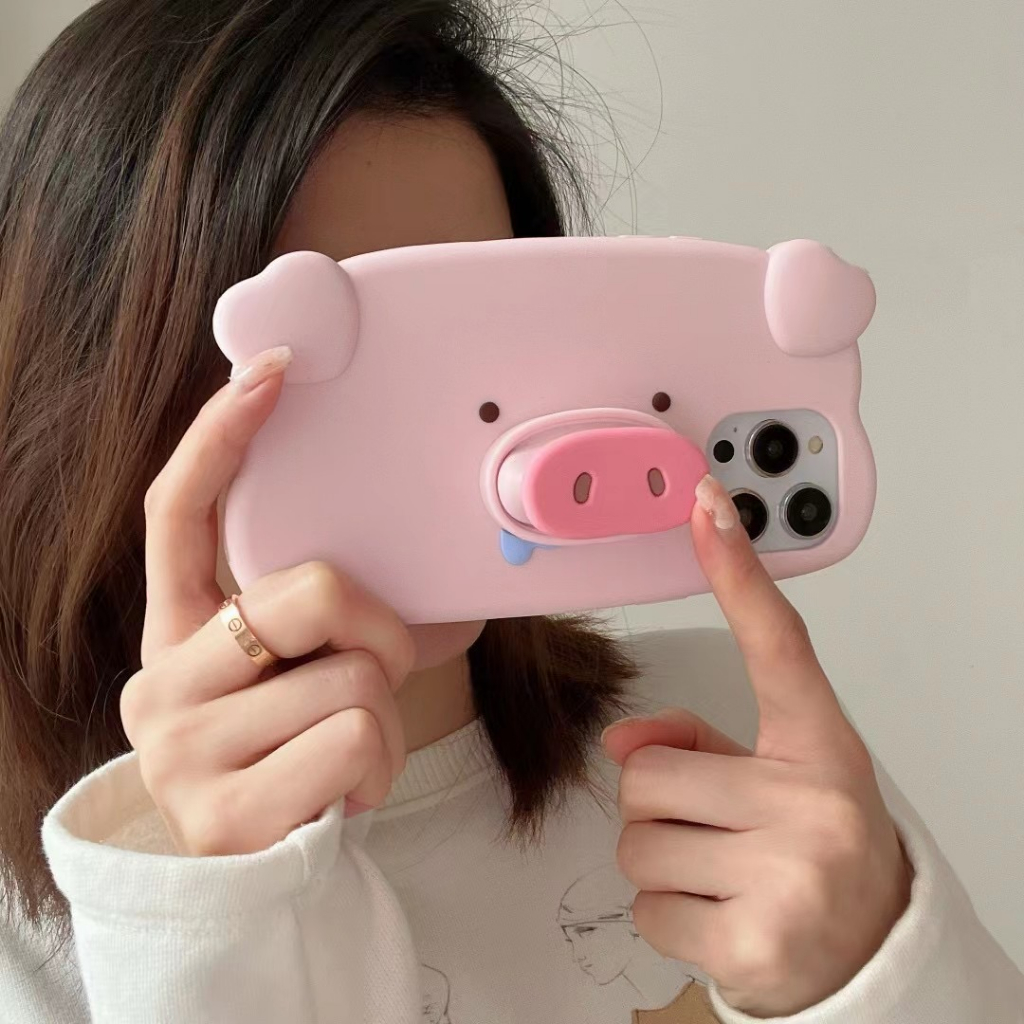 Dễ Thương Ốp Điện Thoại Silicon Mềm Có Giá Đỡ Hình Heo 3D Cho iphone 14 14 pro max14 pro 13 pro max 12 pro max 11 promax xsmax xr x 7 8 plus