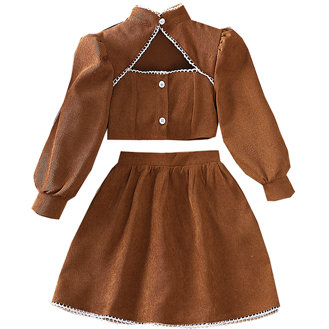 Bộ Áo + Chân Váy 2 Món Màu Khaki Phong Cách Đường Phố Thời Trang Mùa Hè Cho Bé Gái 4-7 Tuổi