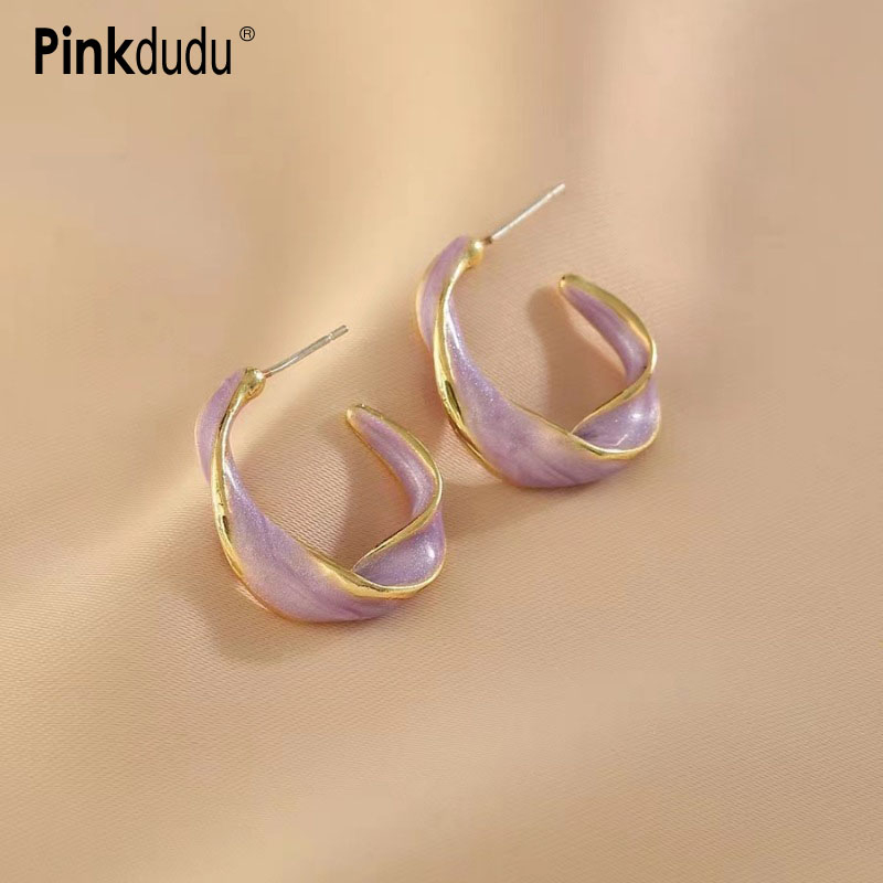 Khuyên tai Pinkdudu PD1361dạng vòng xoắn bằng hợp kim tráng men thanh lịch sáng tạo thời trang cho nữ