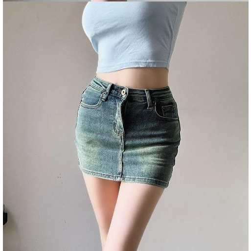 Jiashucheng Chân Váy Jean Xám Eo Cao Co Giãn Ôm Dáng Phong Cách Retro Mùa Xuân Kích Thước Nhỏ Có Thể Giặt Rửa Cho