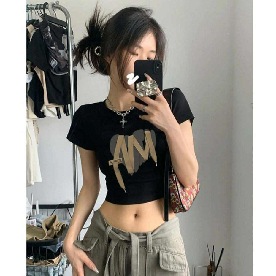 Ihkke Áo Thun Tay Ngắn Màu Trắng Phong Cách retro Mỹ Thời Trang Mùa Hè Cho